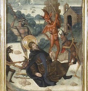 0860. Tres escenas de la vida de San Antonio Abad, óleo sobre tabla, Juan de la Abadia, siglo XV