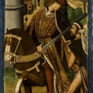 0880. San Martín partiendo su capa con un pobre, óleo sobre tabla de Miguel Jimenez, 1489-1499