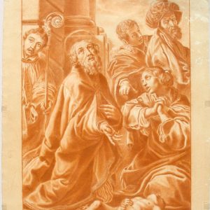 San Blas resucitando al niño. Sanguina sobre papel. Carlos Marata. Segunda mitad siglo XVI. Inv. 11139.