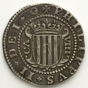 1170. Real de a ocho de Felipe II de Aragón y III de España, plata, anverso. Zaragoza, 1611. Inv. 54256
