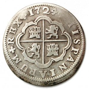 1250. Real de a dos, de plata, de Luis I (1724). Serie castellana, de la ceca de Sevilla