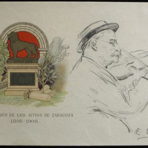 Postal del centenario de los Sitios de Zaragoza. Lápiz grafito sobre papel. 1908. Inv. 29411.