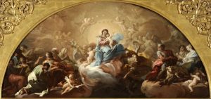 La Virgen con el niño rodeada de santos. Óleo sobre lienzo. Corrado Giaquinto. Hacia 1750-1753. Inv. 54238.