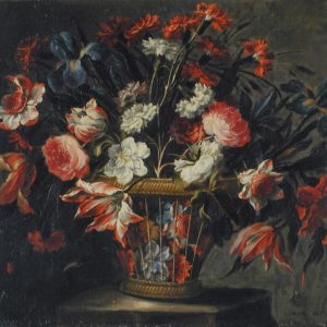 Canastilla de Flores. Óleo sobre lienzo. Juan de Arellano. Barroco. Hacia 1665-1670. Inv. 10253. Depósito de la Real Academia de NN. y BB. Artes de San Luis