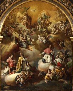 San Valero, San Vicente Mártir, San Pedro Arbués y Santo Dominguito de Val en la Gloria. Óleo sobre lienzo. José Luzán Martínez. 1757. Inv. 54386. Depósito Felix Palacios.