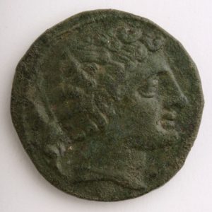 As de Sekaisa (Mara, Zaragoza), anverso. Bronce. Cultura celtibérica. 170-153 a.E. Inv. 53024.