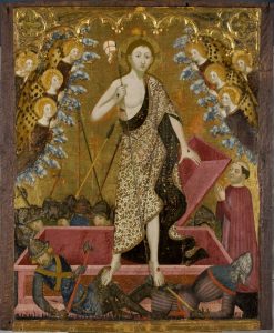 Resurrección de Cristo. Retablo de la Resurrección. Temple sobre tabla. Jaime Serra. Gótico. Hacia 1361-62. Monasterio del Santo Sepulcro. Zaragoza. Inv. 10004.