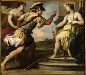 Céfalo y Procris ante Diana. Óleo sobre lienzo. Luca Giordano. Hacia 1695. Barroco. Inv. 54239.