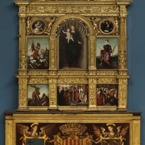 Retablo de la Virgen con el niño. Óleo sobre tabla. Jerónimo Vallejo Cosida. Renacimiento. Hacia 1569. Cárcel de la Manifestación del Reino de Aragón. Inv. 9435.