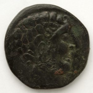As de Tirsos, (ciudad al sur del Ebro) anverso. Bronce. Cultura ibérica 125-50 a.E. Inv. 54251.