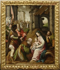 Adoración de los Reyes Magos. Óleo sobre tabla. Pablo Scheppers. Renacimiento. Hacia 1580-1585. Inv. 10099.