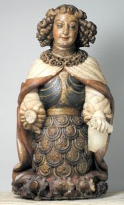 Ángel custodio. Alabastro policromado. Pere Johan. Gótico. Hacia 1435-1445. Inv. 9190.