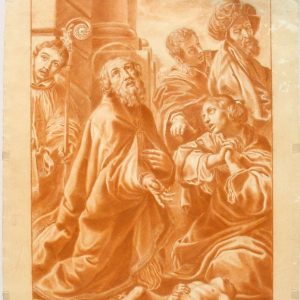 San Blas resucitando al niño. Sanguina sobre papel. Carlos Marata. Segunda mitad siglo XVI. Inv. 11139.