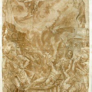 Martirio de San Lorenzo. Pluma y aguada sobre papel. Renacimiento. Último cuarto siglo XVI. Inv. 10607. Depósito Real Academia de San Luis.