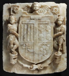 Escudo de armas del Reino de Aragón. Alabastro. Hacia 1550. Inv. 11159.