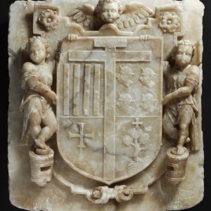 Escudo de armas del Reino de Aragón. Alabastro. Hacia 1550. Inv. 11159.