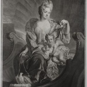 Venus y Eros. Estampa aguafuerte sobre papel verjurado. Jean François de Troy. Siglo XVIII. Inv. 54259.Depósito Mercedes Aguilá Grau.