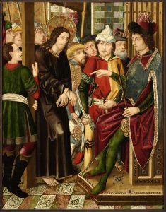 Jesús ante Caifas. Retablo de la Santa Cruz. Miguel Jiménez y Martín Bernat. Gótico Hispanoflamenco. Hacia 1481-1487. Iglesia de Blesa (Teruel). Foto: José Garrido. MdZ.