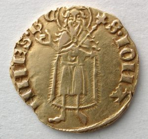 Florín de Pedro IV. Zaragoza, anverso. Oro. Reino de Aragón. 1369-1372. Inv. 08703.