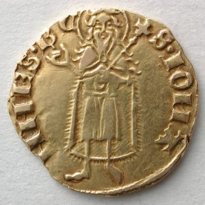 Florín de Pedro IV. Zaragoza, anverso. Oro. Reino de Aragón. 1369-1372. Inv. 08703.