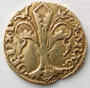 Florín de Pedro IV. Zaragoza, reverso. Oro. Reino de Aragón. 1369-1372. Inv. 08703.