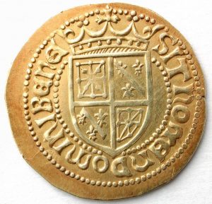 Ducado de Francisco Febo, reverso. Pamplona. Oro. Reino de Navarra. 1479-1483. Inv. 08738.