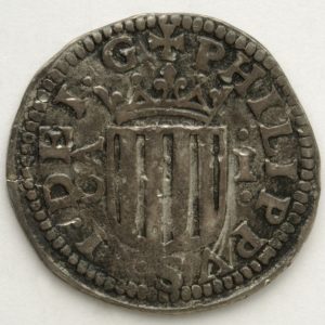 Real de Felipe II de Aragón y III de España, anverso. Plata. Zaragoza, 1611. Inv. 54258.