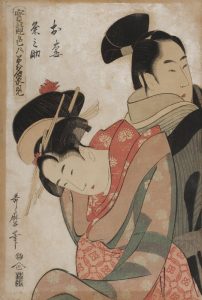 Los amantes O-ume y Kumenosuke,Nishiki - e en Papel japonés Kozo, Kitagawa Utamaro, 1789-1790, Inv. 49225