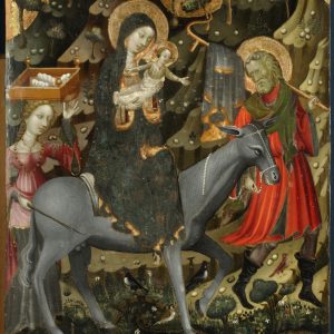 Huida a Egipto. Óleo sobre tabla.Maestro de Alpuente. Gótico. Hacia 1376-1400. Iglesia parroquial de Nuestra Sra. de la Piedad Alpuente. Valencia. Inv. 10002.