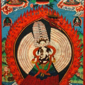 Sitatapatra-Aparajita. Tanka. Pintura caligráfica sobre tela enmarcada. S. XVII. Tibet.