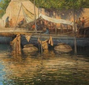 Puerto pesquero (Venecia) . Óleo sobre lienzo. Juan José Gárate