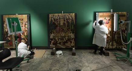 Restauración del retablo de la Santa Cruz de la iglesia de Blesa. Foto: José Garrido. Museo de Zaragoza.