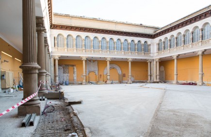 Obras en el patio del museo. Marzo 2020. Foto: José Garrido. Museo de Zaragoza.