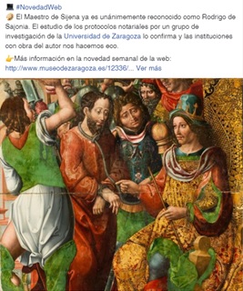 Publicación sobre Rodrigo de Sajonia en Facebook. Museo de Zaragoza. Publicación sobre Rodrigo de Sajonia en Facebook. Museo de Zaragoza.