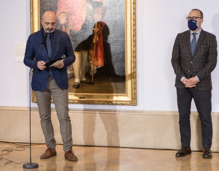 El Director General de Cultura, Víctor Lucea, detalla el programa de actividades junto al Consejero de Educación, Cultura y Deporte del Gobierno de Aragón, Felipe Faci. Foto: José Garrido. Museo de Zaragoza.