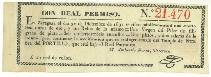 Boleto de lotería de 1831. Foto: Difusión Museo de Zaragoza.