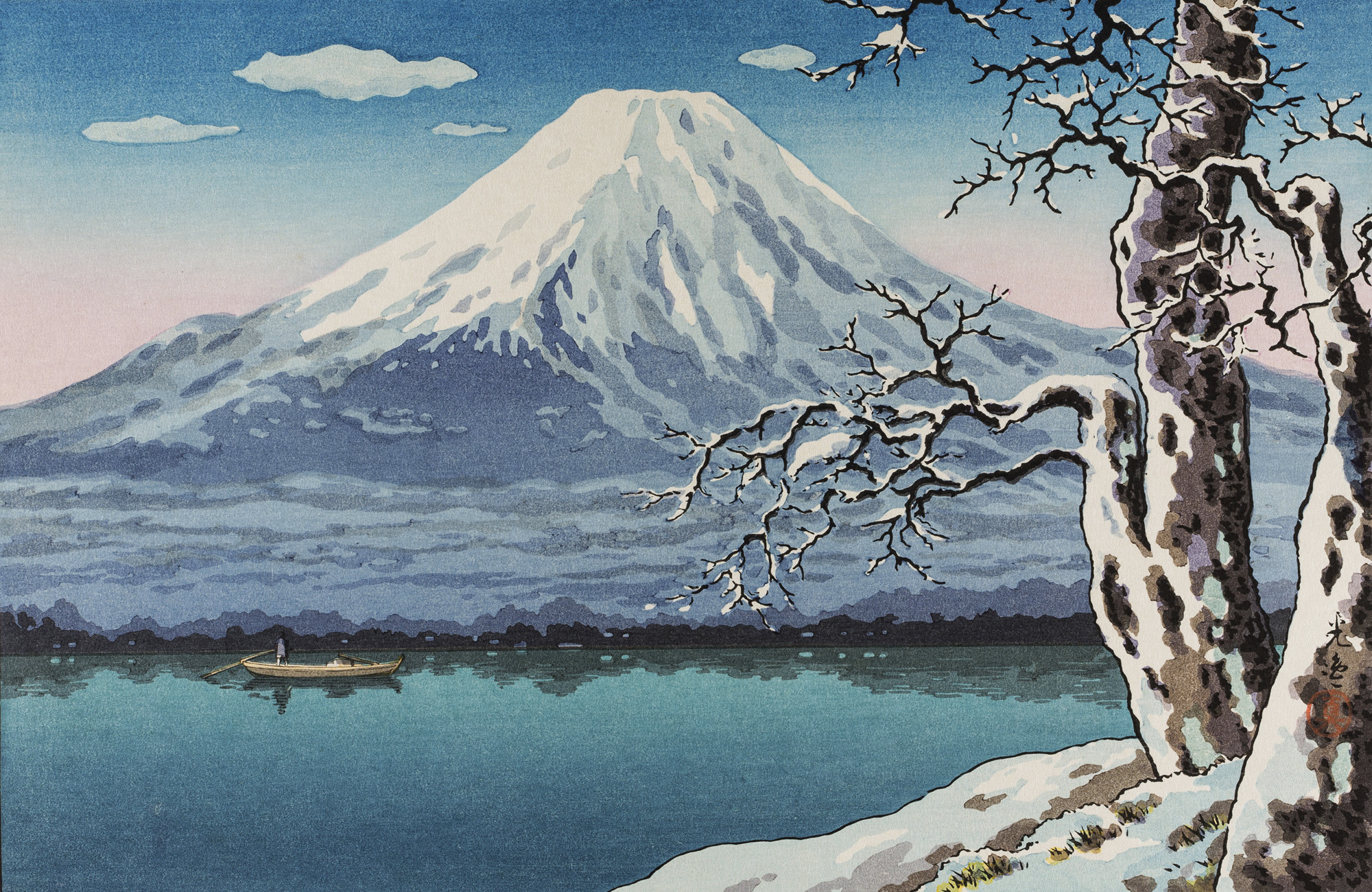 Tsuchiya Köitsu, Monte Fuji y lago de Yamanaka, edición contemporánea. Colección Miguel Ángel Gutiérrez.