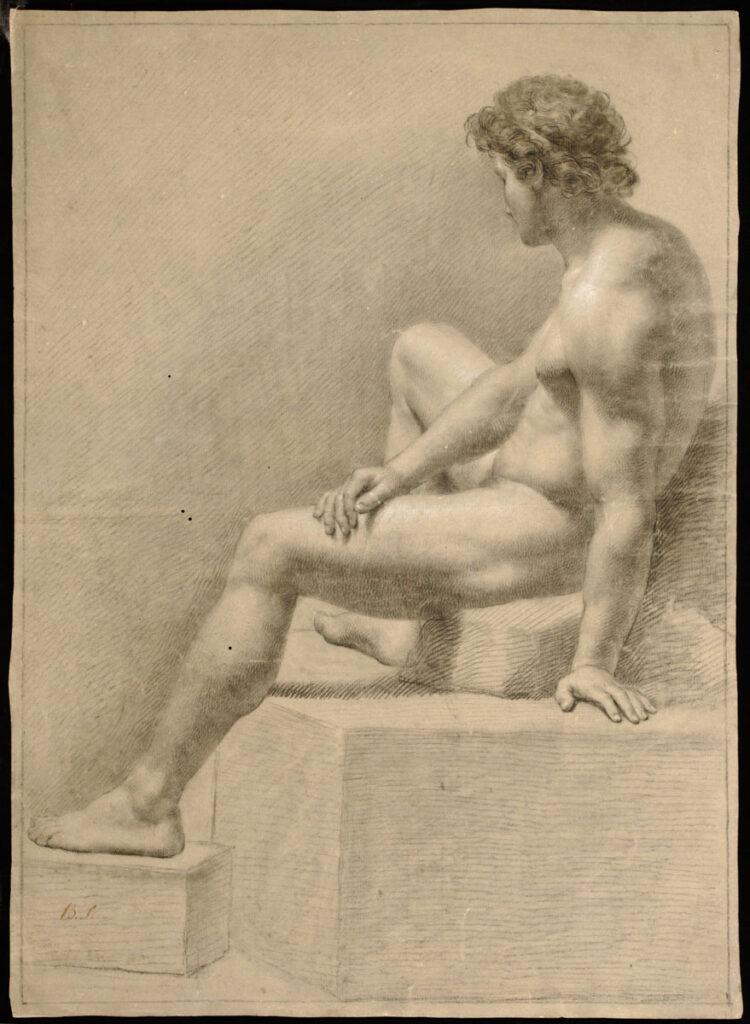 Academia: desnudo viril sentado. Dibujo con lápiz. Buenaventura Salesa. Hacia 1786. Inv. 10600. Foto: J. Garrido. Museo de Zaragoza.